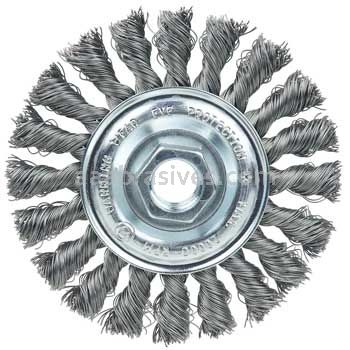 Weiler 36212 Wolverine 4" Knot Wire Wheel Standard Twist .014" 5/8"-11 UNC Nut Steel Wire