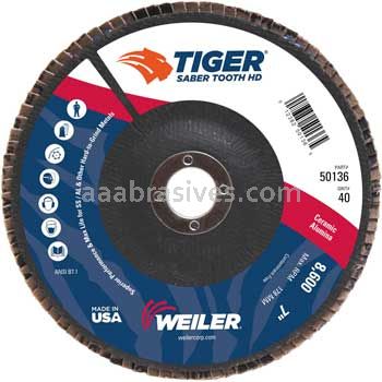 Weiler 50136 7" Tiger Ceramic High Density Type 27 Abrasive 40C 7/8" Arbor Hole