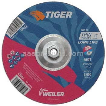 Weiler 57049 9 x 1/16 x 5/8-11 A60T TIGER AO Type 27 Cutting Wheel (Made to Order)