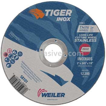 Weiler 58101 5" x .045" TIGER INOX Type 1 Cut-Off Wheel INOX60S 7/8" AH