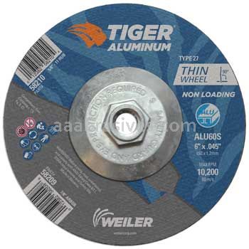 Weiler 58210 6" x .045" TIGER ALUMINUM Type 27 Cutting Wheel ALU60S 5/8-11 Nut
