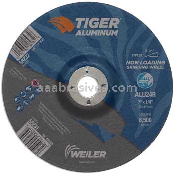 Weiler 58231 7" x 1/4" TIGER ALUMINUM Type 27 Grinding Wheel ALU24R 7/8 AH