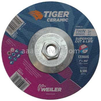 Weiler 58312 7" x .060" TIGER CERAMIC Type 27 Cutting Wheel CER60S 5/8-11 Nut