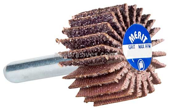 Merit Abrasives 08834137321 1-3/8 x 5/8 x 1/4 Small Diameter Flap Wheels With 1/4" Steel Shank 80 Grit Merit High Performance Ceramic/AO