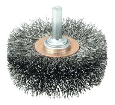 Weiler 17620 2-1/2" Wide Face Stem-Mounted Crimped Wire Wheel .014" Steel Fill 1/4" Stem