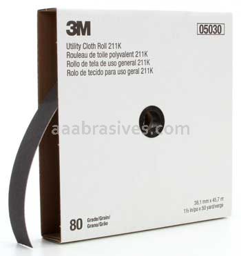 3M™ 7000118331 1-1/2 x 50 yds 80 Grit J-weight 211K Utility Cloth Roll