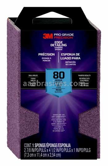 3M&trade; 7100242587 Pro Grade Precision&trade; Edge Detailing Dual Angle Sanding Sponge 2-7/8x4-1/2x1 80 Grit