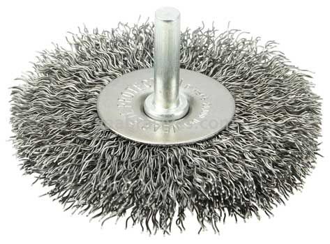 Weiler 17967 3" Stem-Mounted Crimped Wire Radial Wheel .020" Steel Fill 1/4" Stem