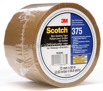 Scotch&trade; Box Sealing Tape 375 Tan 72 mm x 50 m 3M 7010335881