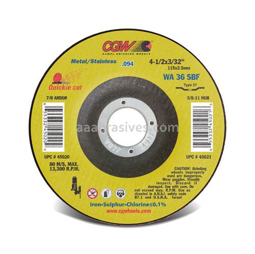 CGW 45023 5 x 3/32 x 5/8-11 WA36-S-BF T27 Cutoff Wheel (.094)
