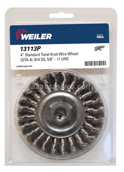 Weiler 13113P - 4" .014 SS, 5/8"-11 A.H., Retail Pack , Standard Twist Wire Wheel - 012382131135