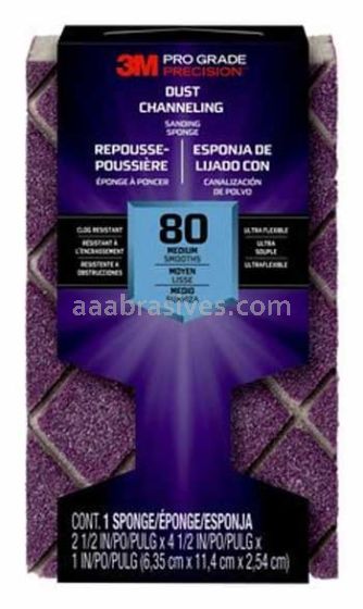 3M™ 7010408875 Pro Grade Precision™ Dust Channeling Block Sanding Sponge 4-1/2x2-1/2x1 80 Grit Medium
