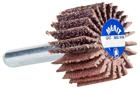 Merit Abrasives 08834132101 1-1/2 x 1 x 1/4 Small Diameter Flap Wheels With 1/4" Steel Shank 240 Grit Merit High Performance Ceramic/AO