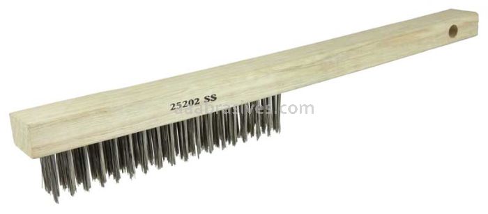 Weiler 25202 Vortec Pro Hand Wire Scratch Brush .012 Stainless Steel Fill Curved Handle 4 x 19 Rows