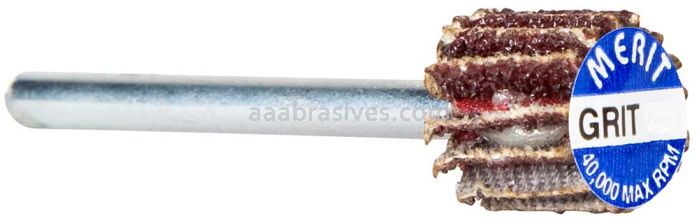 Merit Abrasives 08834137472 3/8 x 3/8 x 1/8 Small Diameter Flap Wheels With 1/8" Steel Shank 120 Grit Merit Aluminum Oxide