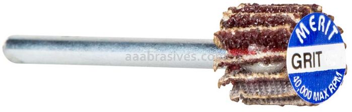 Merit Abrasives 08834137475 3/8 x 3/8 x 1/8 Small Diameter Flap Wheels With 1/8" Steel Shank 320 Grit Merit Aluminum Oxide
