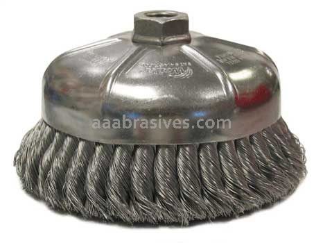 Weiler 12396 6" Single Row Knot Wire Cup Brush .035" Steel Fill 5/8"-11 UNC Nut