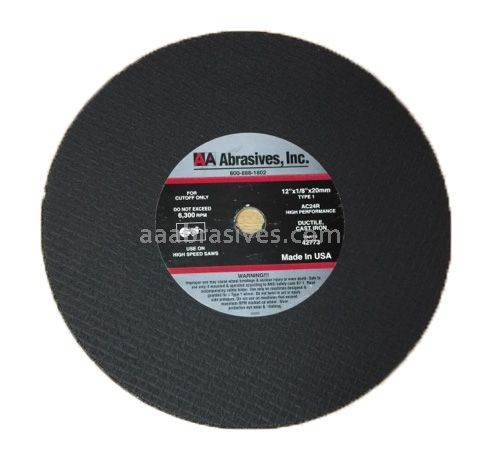 12x1/8x20mm, Cutting Wheel, T-1, Resin Bond, AC24R, Ductile Iron, High Speed