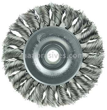 Weiler 08274 3" Standard Twist Knot Wire Wheel .020" Stainless Steel Fill 1/2"-3/8" Arbor Hole