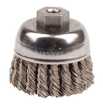 Weiler 13256 2-3/4" Single Row Knot Wire Cup Brush .020" Stainless Steel Fill 3/8"-24 UNF Nut