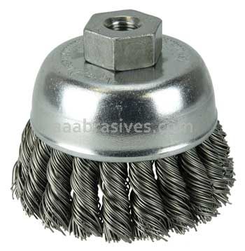 Weiler 13284 2-3/4" Single Row Knot Wire Cup Brush .020" Steel Fill 3/8"-24 UNF Nut