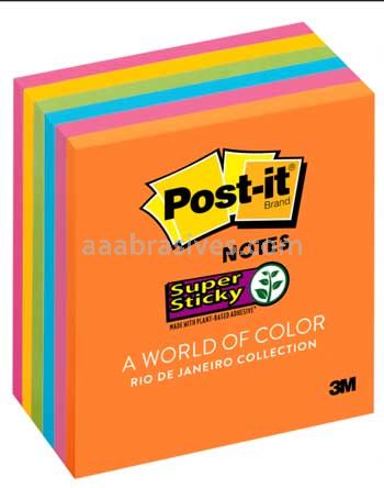 Post-it™ Super Sticky Notes 654-6SSAU 3 in x 3 in Rio de Janeiro Collection 3M 7100057827