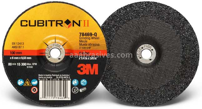 3M™ 7100086893 4 x 1/4 x 3/8 T27 Cubitron™ II Depressed Center Grinding Wheel 78469