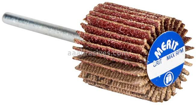 Merit Abrasives 08834137513 1-3/16 x 3/8 x 1/8 Small Diameter Flap Wheels With 1/8" Steel Shank 180 Grit Merit Aluminum Oxide