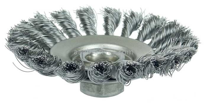 Weiler 13456 Knot Wire Bevel Brush 4-1/2" .014" Steel Fill 5/8"-11 UNC Nut