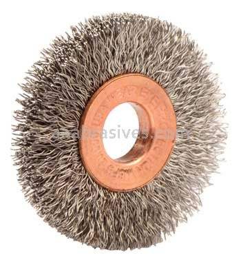 Weiler 16712 1-1/2" Small Diameter Crimped Wire Wheel .008" Stainless Steel Fill 3/8" Arbor Hole