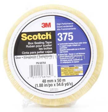 Scotch&trade; Box Sealing Tape 375 Clear 48 mm x 50 m 3M 7010295456