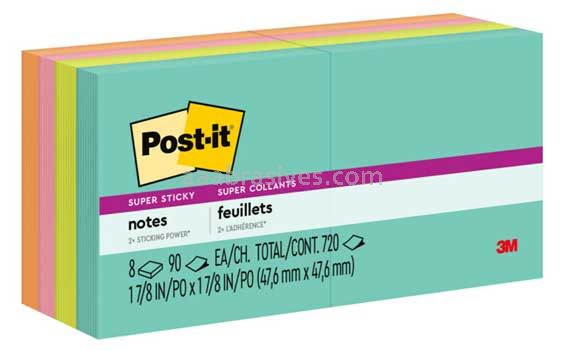 Post-it™ Super Sticky Notes 622-8SSMIA 1 7/8 in x 1 7/8 in Miami Collection 3M 7100088518