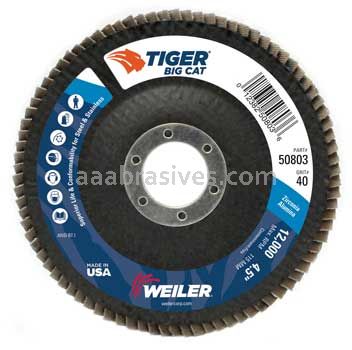 Weiler 50803 4-1/2" Big Cat Abrasive Flap Disc Flat Type 27 Phenolic Backing 40 Z 7/8" Arbor Hole