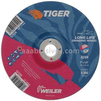 Weiler 57125 7" x 1/4" TIGER AO Type 27 Grinding Wheel A24R 7/8" AH