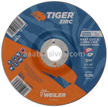 Weiler 58079 6" x 1/4" TIGER ZIRC Type 27 Grinding Wheel Z24T 7/8" AH