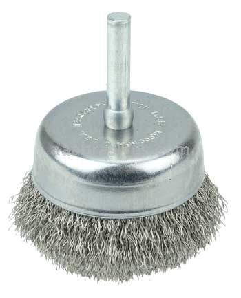 Weiler 14318 2" Crimped Wire Utility Cup Brush .008" Stainless Steel Fill 1/4" Stem