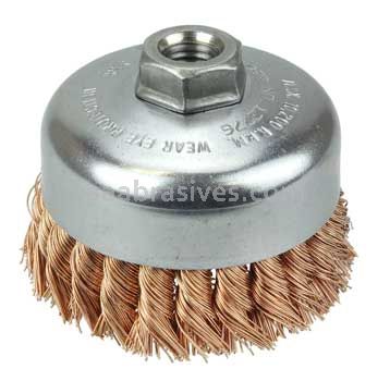 Weiler 12776 4" Single Row Knot Wire Cup Brush .020" Bronze 5/8"-11 UNC Nut