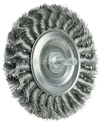 Weiler 17691 4" Stem-Mounted Knot Wire Wheel .014" Stainless Steel Fill 1/4" Stem