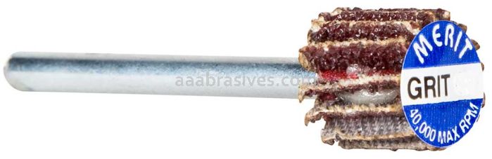Merit Abrasives 08834137480 5/8 x 5/8 x 1/8 Small Diameter Flap Wheels With 1/8" Steel Shank 60 Grit Merit Aluminum Oxide