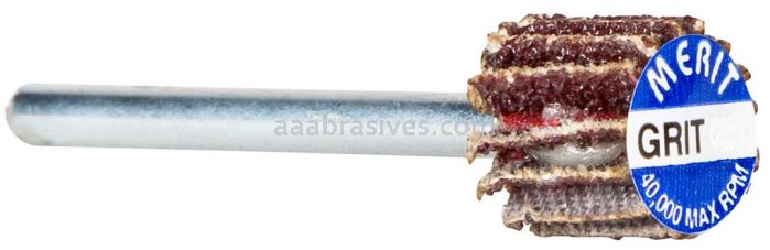 Merit Abrasives 08834137485 5/8 x 5/8 x 1/8 Small Diameter Flap Wheels With 1/8" Steel Shank 320 Grit Merit Aluminum Oxide