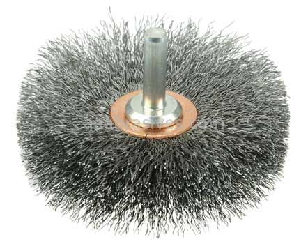 Weiler 17615V 3" Stem-Mounted Crimped Wire Wheel .008" Steel Fill 1/4" Stem Vending Ready