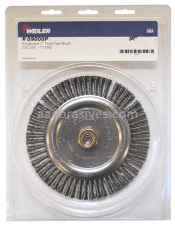 Weiler 09000P Roughneck 7" Root Pass Weld Cleaning Brush .020" Steel Wire Fill 5/8"-11 UNC Nut Retail Pack