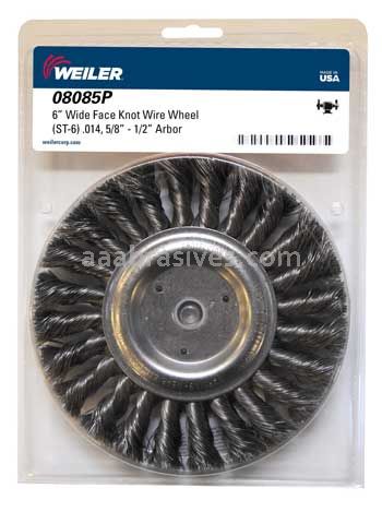 Weiler 08085P 6" Standard Twist Knot Wire Wheel .014" Steel Fill 5/8"-1/2" Arbor Hole Retail Pack