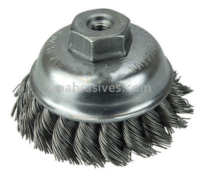 Weiler 13151 3-1/2" Single Row Knot Wire Cup Brush .023" Steel Fill M10x1.50 Nut