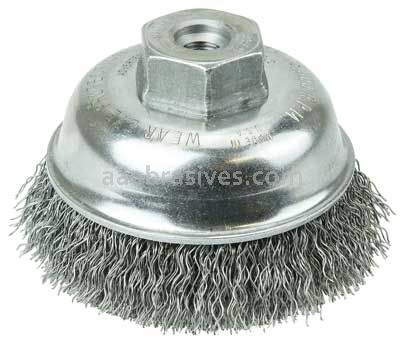 Weiler 13178 3-1/2" Crimped Wire Cup Brush .014" Steel Fill 3/8"-24 UNF Nut