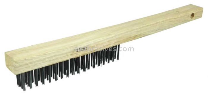 Weiler 25201 Vortec Pro Hand Wire Scratch Brush .012 Carbon Steel Fill Curved Handle 4 x 19 Rows