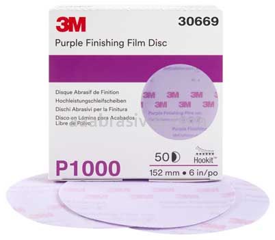 3M™ 7100122791 6” P1000 Grit 260L Hookit™ Purple Finishing Film Abrasive Disc