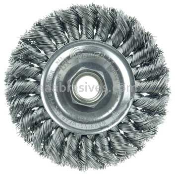 Weiler 13120 Standard Twist Knot Wire Wheel 4" .020" Steel Fill 5/8"-11 UNC Nut