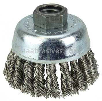 Weiler 36239 Wolverine 3" Knot Wire Cup Brush .020" Stainless Steel Fill 5/8"-11 UNC Nut