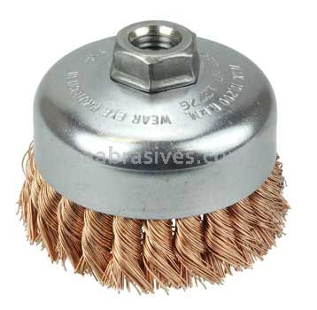 Weiler 12776 4" Single Row Knot Wire Cup Brush .020" Bronze 5/8"-11 UNC Nut